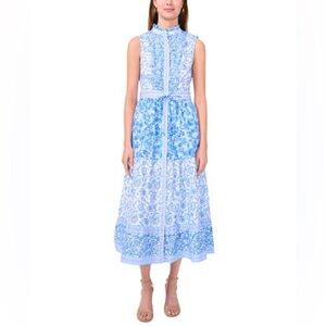 CeCe Blue and White Floral Midi Dress